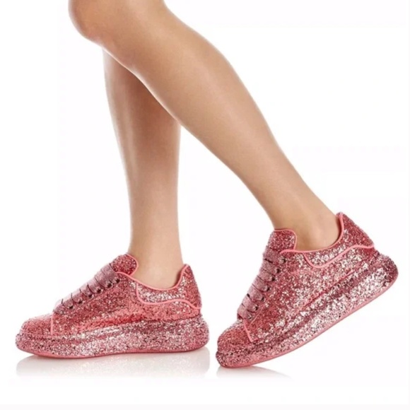 NIB $850 Alexander McQueen Glitter Oversized Sneakers in Printers Pink - 38 / 8 main image 3